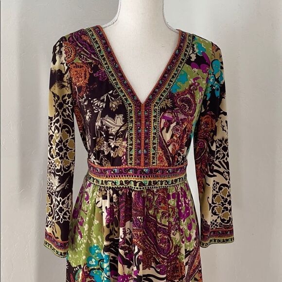 eci New York Multi-colored V-Neck Fit & Flare Dress SMALL - Picture 7 of 14